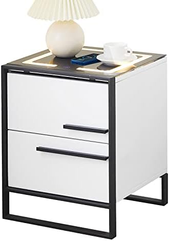 YITAHOME Nachttisch Mit LED-Lichtern - 40x40x60cm Mit Ladestation