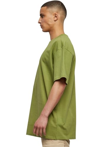 URBAN CLASSICS Camiseta básica de manga corta, cuello redondo normal, de algodón grueso, largo normal, oversized, de hombre, moderna, color verde, talla L