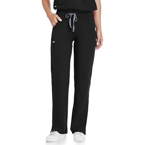 COMENII Scrubs for Women, Mid Rise Straight Leg Cargo Scrubs Pants with Knit Yoga Waistband, Anti-Wrinkle Womens Scrubs Pants-T-Black S Cover