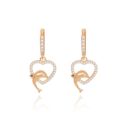 Yifnny Boucles d'oreilles en forme de cœur,Mini-boucles Étoiles en zircon cubique Boucles d'oreilles dauphin Bijoux pour femmes Cadeaux d'anniversaire (Dauphin or rose)