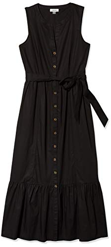 Calvin Klein Women's Maxi Oversize Shirt Dress with Flounce Hem, Black, 16