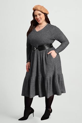 Image of RITERA Plus Size Dresses for Curvy Women Summer Spring Womens Dress V Neck Short Sleeve Casual Dress with Pockets XL-5XL