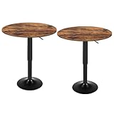 HOOBRO 2 Pcs Bar Table, Height-Adjustable Round Pub Table 27-35.4 Inches with Sturdy Base, Modern Style, Easy to Assemble, Suitable for Small Space, Rustic Brown and Black BF58BTP201G1