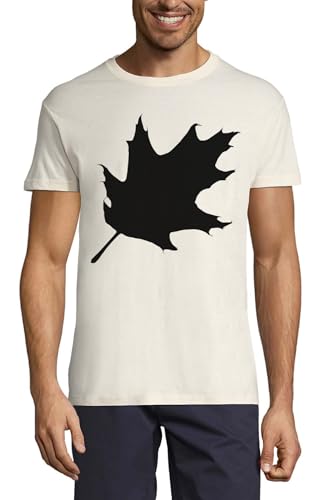 T-shirt en coton à col rond pour homme avec motif feuilles d'automne de couleur naturelle