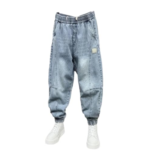 Men's Harem Jeans Streetwear Loose Baggy Calf Length Denim Elastic Waist Jogger Pants