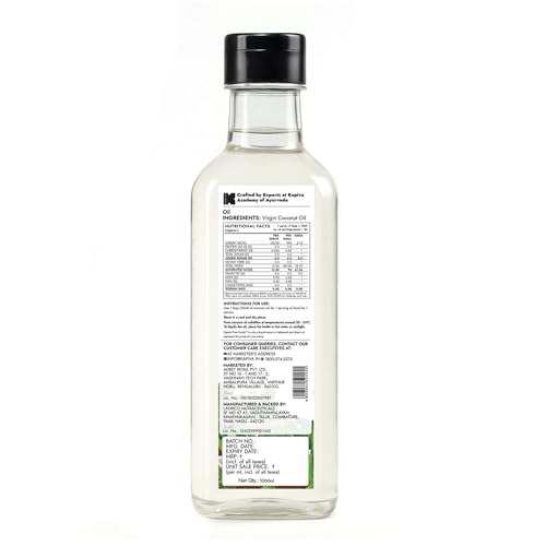 Image of Kapiva Virgin Cold-Pressed Coconut Oil, 100% Pure, Unrefined, Vegan, Keto Friendly, 1000ml, for Cooking, Hair and Skin Care