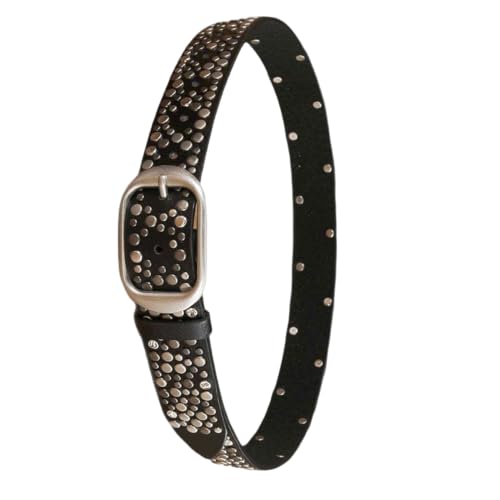 Punk Rhinestone Belt for Women Men - Y2K Studded Western Cowgirl Belt with Metal Spikes(Black/Silver/Brown) (black, 120cm)3