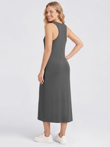 Image of ODODOS Modal Soft Front Split Midi Dress for Women, V Neck Sleeveless Casual Summer Tank Dress