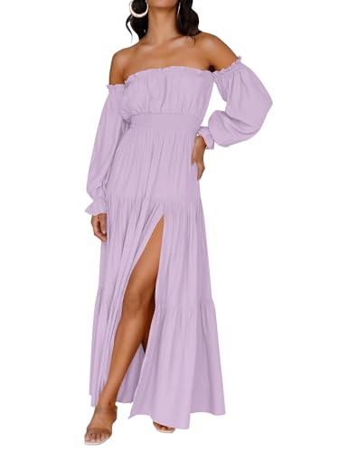 Image of ZESICA Women's Boho Off Shoulder Wedding Guest Dress 2026 Spring Summer Side Split Flowy A Line Long Maxi Dresses