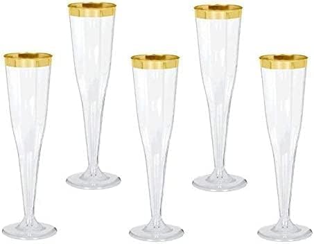Oojami 50 copas desechables clásicas de plástico champán para fiestas, vasos de plástico, bodas, fiestas, tostadas, cócteles, mimosa, paquete de