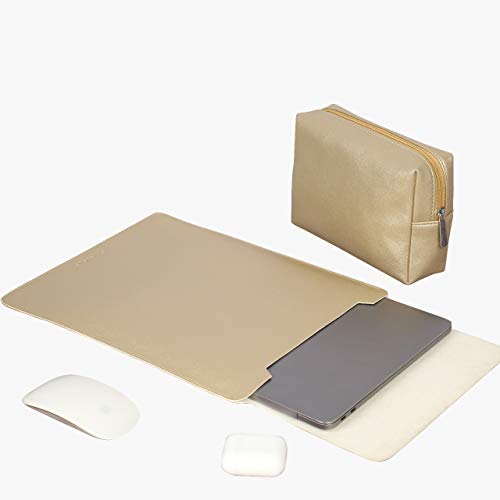 Image of Enthopia 15-15.4 Inch Slim Laptop Sleeve for 15 Inch MacBooks /Other 15 Inch Slim Laptops Protective Cover with Organiser Pouch for Mouse,Charger,Hard Disk,Pen Drive,etc - Vegan Leather (Gold)
