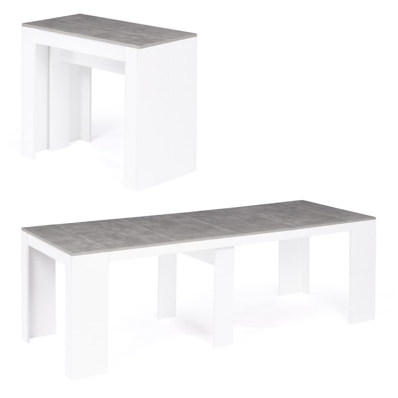 IDMarket - Table Console Extensible Orlando 10 Personnes 235 cm Bois Blanc et Effet béton