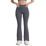 MAX TSOLMON Women's High Waisted Flare Yoga Leggings Bell Bottom Active Pants Workout Tights (US, Alpha, Large, Regular, Regular, Grey)