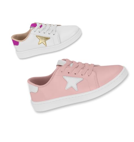 Girls' Sneakers with Glitter Star Accent, White/Pink (Light Pink, US Footwear Size System, Toddler, Women, Medium, 1)