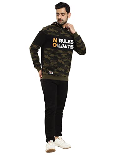 Image of V MART Men Colourblocked Fleece Hooded Neck Sweat Shirt