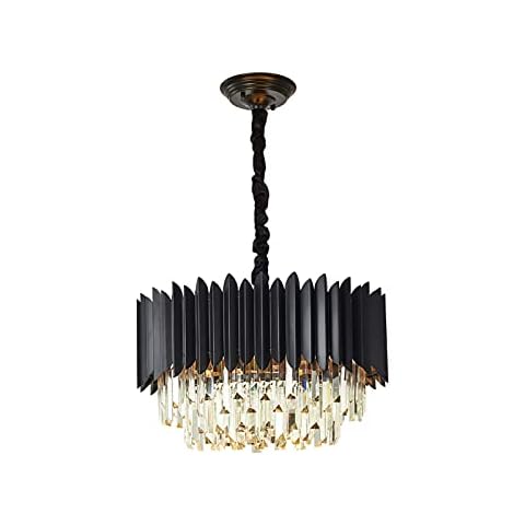 YHQKJ Luxurious Chandelier Luxury Crystal Chandelier Black 4-Lights Hanging Ceiling Light Fixture Modern Crystal Round Pendant Light for Dining Room Bedroom Living Room-Black. 40x36cm(16x14inch) Cover