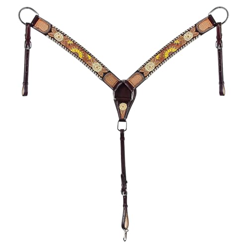 American Darling ADPAF122-BC Western Horse Floral Breast Collor Genuine Leather Tan