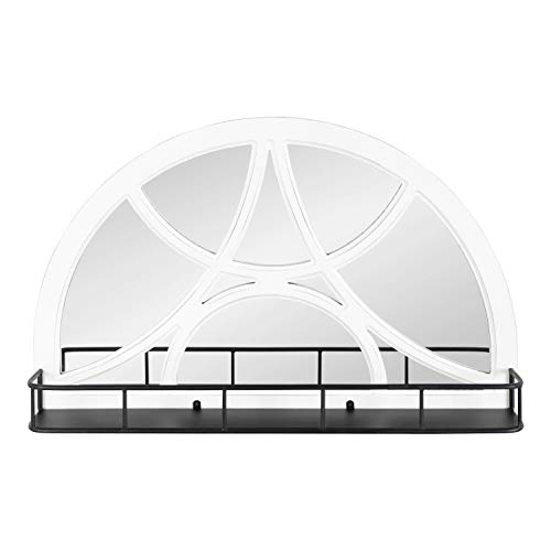 Kate and Laurel Hollowday Rustic Wood Framed Arched Wall Mirror with Shelf, 18.5 x 30, White and Black, Farmhouse Wall Decor by Kate and Laurel - Image 2