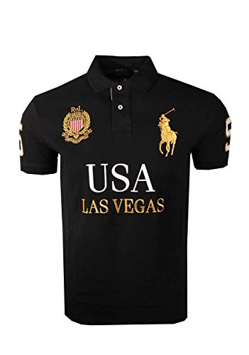 POLO RALPH LAUREN Mens Spring 2020 Custom Slim Fit Mesh City Polo Shirt (X-Large, Las Vegas USA Polo Black)