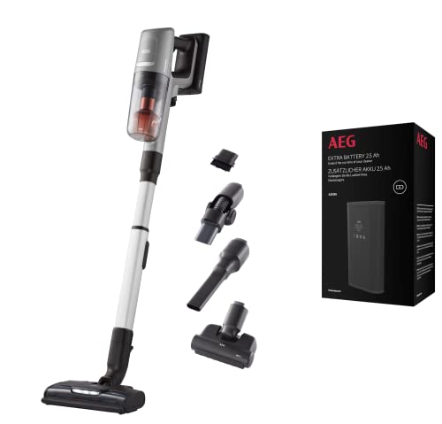 AEG Animal 8000 Akku-Staubsauger + AZE150 Ersatz-Akku/Automatik / 5-stufige Filtration/Digitale Anzeige/Multi-Bodendüse/Tierhaardüse / 3 Saugstufen/Zubehör /400 ml/ergonomisch/grau