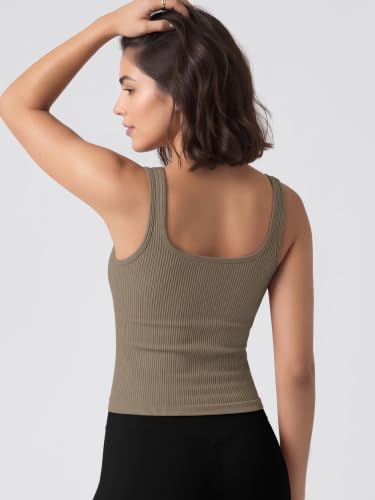 Image of ODODOS 3-Pack Seamless Square Neck Crop Tank for Women Ribbed Knit Soft Low Back Cropped Tops