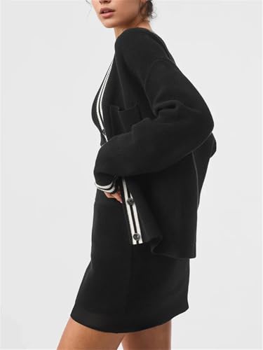 Women's Cardigan Sweaters Oversized Color Blocked V Neck Button Down Open Front Knit Long Sleeve Lightweight Jackets3