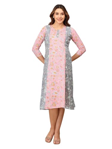 Image of The Mom Store Maternity and Nursing Dress | Pre and Post Pregnancy Dress for Womens | Zipper /Button Opening | Causal Wear | Trendy Stylish Causal Dresses for New Moms