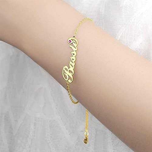 YDD 10k 14k 18k Solid Gold Name Bracelets for Women Custom Personalized Name Bracelet with Birthstone Name Friendship Bracelet Names Birthstone Bracelet Anklets Birthday Gifts Jewelry4