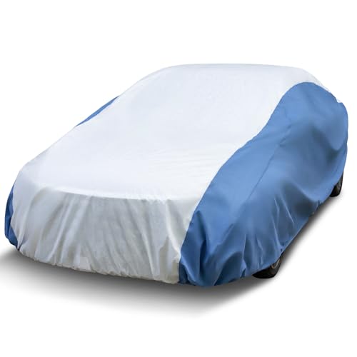 Season Guard HYVEK™ Car Cover for Sedan up to 228", Waterproof All-Weather Outdoor Cover with PE Outer & Cotton Lining, Breathable Blue Sides, Scratch-Resistant, UV Protection, White/Blue