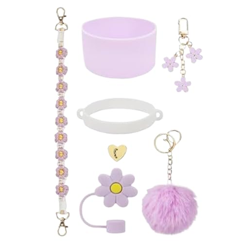 Generisch Tazas decoraciones, accesorios de la copa - silicona paja cubierta botella de agua mango - amor colgante de peluche llavero de bola para niñas, adolescentes, adolescentes, adultos