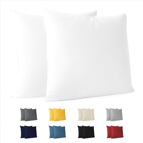 Dreamzie Fundas de Almohada (Juego de 2) - Blanco - para Las Almohadas 60 x 60 cm - 100% Algodon Jersey - Funda de Almohada Algodon - Funda Cojin para Cama - Protector de Almohada