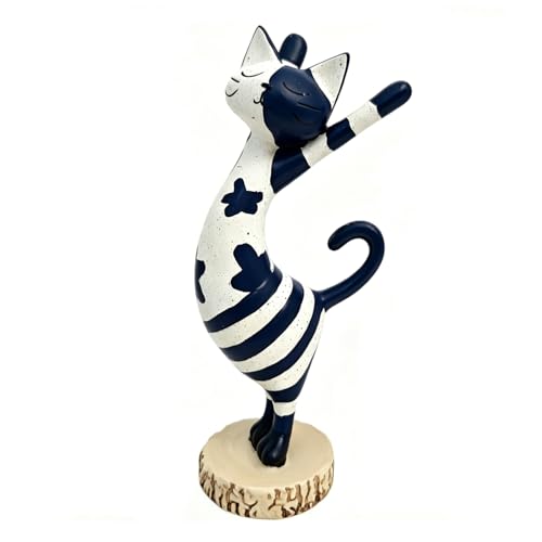 Figura Decorativa Gato Abstracto Moderno en Resina Azul y Blanco miniatura 1