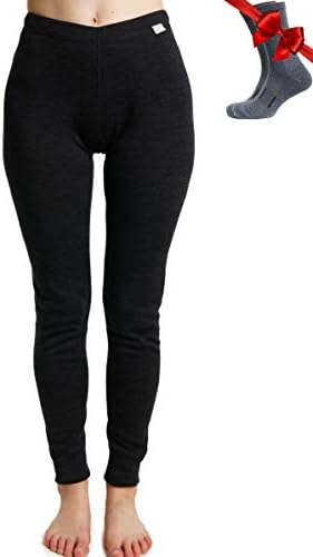 Merino.tech Merino Wool Base Layer Womens Pants 100% Merino Wool Leggings Midweight Thermal Underwear Bottoms + Wool Socks