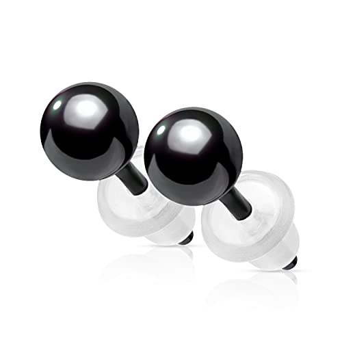 Boucles d'oreilles clous puces boules céramique noire 6 mm