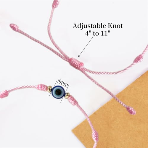 Image of BONITTER Evil Eye Protection Bracelet Set, 12 Pack Adjustable Red 7 Knot Lucky String Amulets, Black and Pink Friendship Bracelets for Women, Men, Boys, Girls (12, Red)