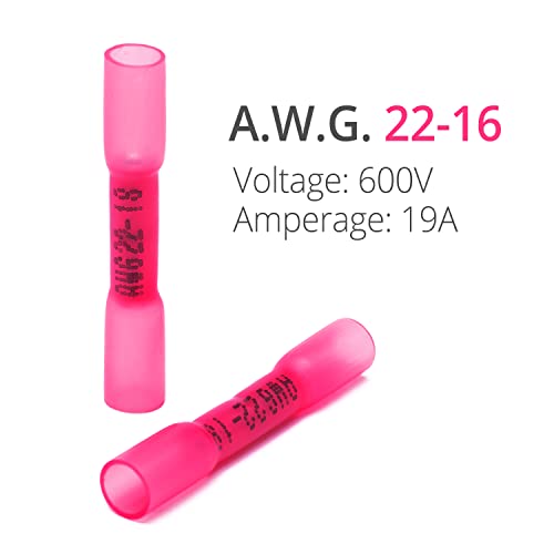 Wirefy 200 PCS Heat Shrink Butt Connectors Red 22-16 AWG - Marine Grade Wire Splice Connectors - Electrical Waterproof Heat Shrink
