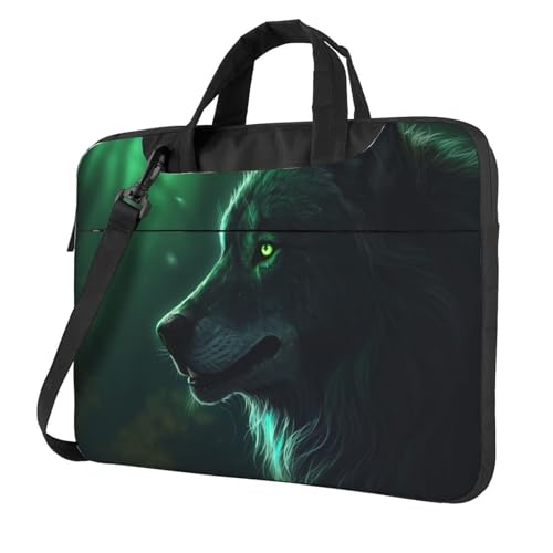 Housse ordinateur loup vert avec bandoulière et protection antichoc pour PC portable
