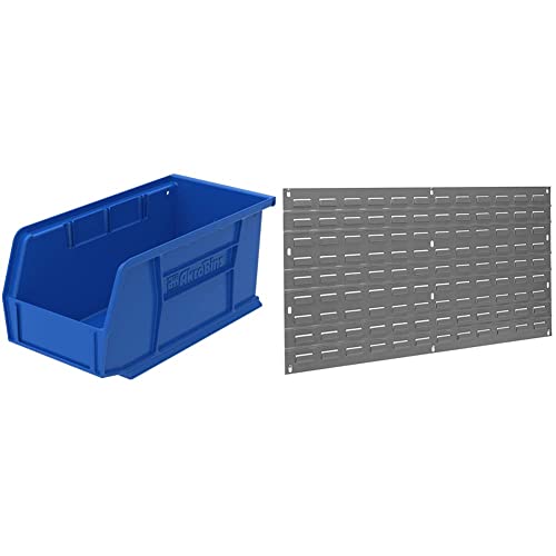 Akro-Mils 30230 Akrobins Plastic Storage Bin Hanging Stacking Containers, Blue, (12-Pack) & 30136 Louvered Steel Wall Panel Garage Organizer, (36-Inch W X 19-Inch H), Grey, (1-Pack) #TOP20