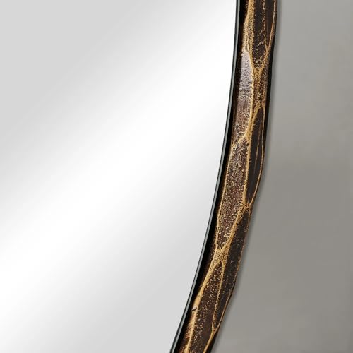 Image of ANDY STAR Hand-Forged Bronze Round Bathroom Mirror, 30 Inch Antique Oil Rubbed Bronze Circular Mirror, Solid Steel Hammered Rounded Mirrors for Wall Decor, Vanity, Washroom, Entry, Fireplace
