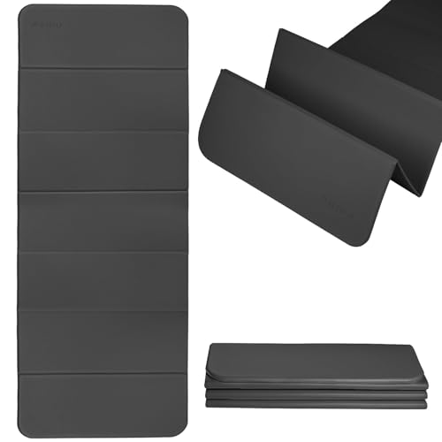 PAIDU Foldable Yoga mat -10mm thick, POE material, portable multi-functional folding mat - comfortable and durable, easy to carry, suitable for outdoor travel, home exercise and yoga fitness (Black)