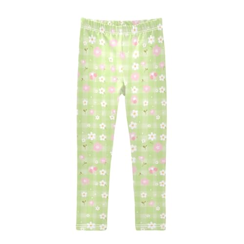 KLL Pink White Check Cute Girls Basic Leggings Stretch High Waisted Athleisure Pants Exercise