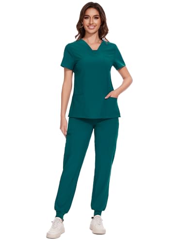 Scrubs for Women - V-Neck Top & Cargo Pants Scrubs Set, Caribbean Blue, XS