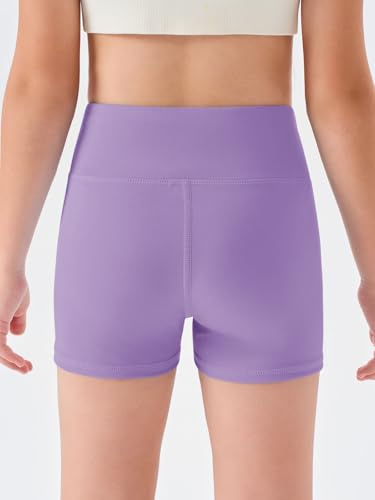 Haloumoning Mädchen Shorts Sommer Kurze Leggings Kinder Einfarbig High Waist Radlerhose Yoga Tanz Gym Sportleggings Unter Rock Kurz Hose 5-14 Jahre, Hellviolett, 7-8 Jahre