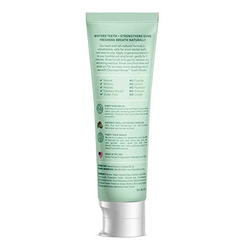 Charcoal House Activated Charcoal Whitening Toothpaste | Made In Usa, Fluoride Free, Natural Ingredients, Whiten Teeth, Cigarette & Coffee Stains, Bad Breath Remover, Fresh Mint Flavor #TOP1