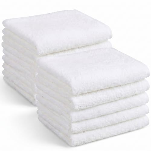 CrystalSylara 10 Pack 100% Cotton Fingertip Towels for Bathroom 11x18 Inch White Soft Absorbent Hand Towels Bulk Quick Dry Washcloth Set for Guest Home Hotel Spa Salon Housewarming Gifts