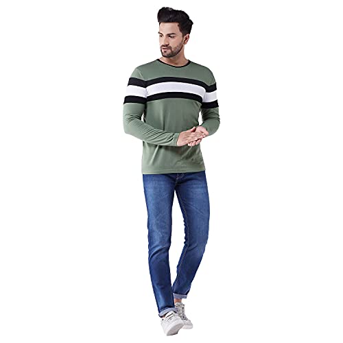 Image of GRITSTONES Men's Cotton Full Sleeve T Shirt | Casual Wear T-Shirts for Mens | Regular Fit Stylish T-Shirt for MensGSFS2509BLKNEOWHT
