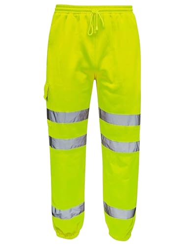 shelikes Mens Hi Vis Viz Jogging Bottoms Combat Trousers Workwear Joggers Yellow