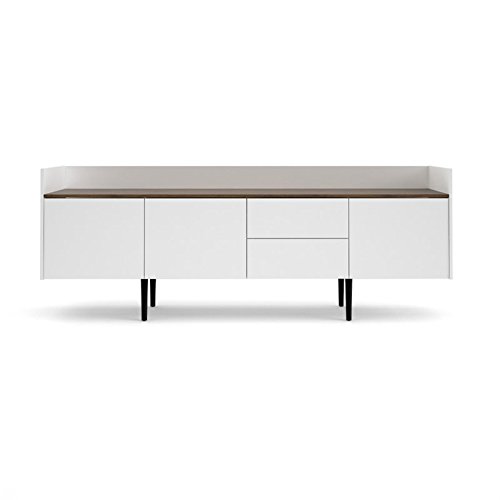 Pemberly Row Scandinavian Look 76.97" W Sideboard Cabinet, Buffet Credenza With 2 Drawer And 3 Door In White And Walnut #TOP1