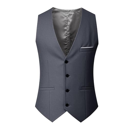 Image of Men's Waistcoats UK Solid V Neck Suit Waistcoats Button Down Suit Vest Classic Sleeveless Regular Fit Suit Vests Mens Costume Formal Tops Wedding Party Waiters Bar Staff M-5Xl