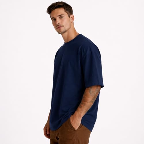 Image of Men's Oversized Round Neck Cotton T-Shirt for Men | Premium Soft Cotton Casual Loose Fit Half Sleeve Plain Tee Shirt